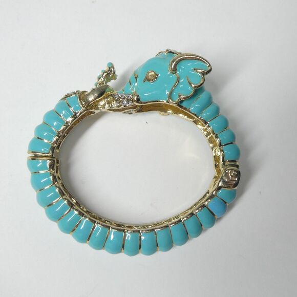 Kenneth Lane Blue Enamel Elephant Hinged Bangle Bracelet Vintage - Picture 8 of 14